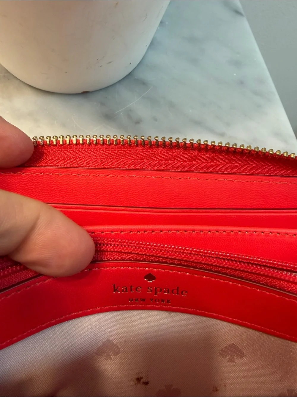 kate spade Geranium Frannie Zip-Around Saffiano Wallet with Gold Hardware